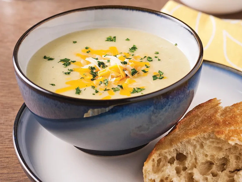 Creamy Potato Leek Soup with Fresh Savory