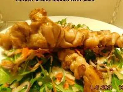 Broiled Chicken Sesame Kabobs with Fresh Greens