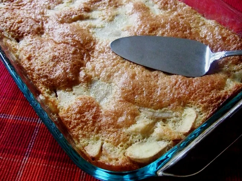 Warm Apple Cinnamon Sponge Pudding with Light Fluffy Topping
