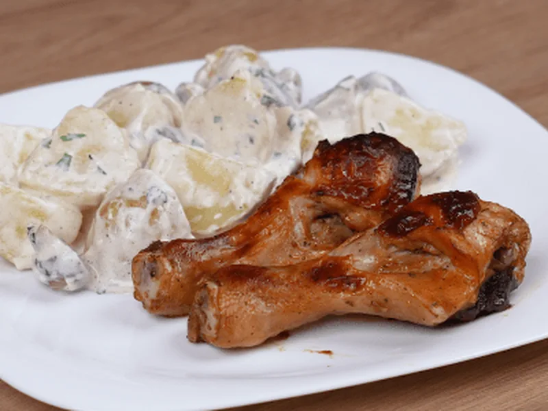 Baked Chicken Drumsticks with Creamy Mushroom Potatoes