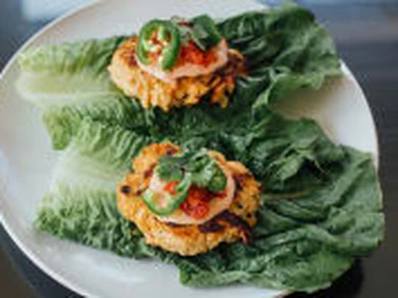 Lettuce-Wrapped Vietnamese Turkey Burgers with Pickled Vegetables