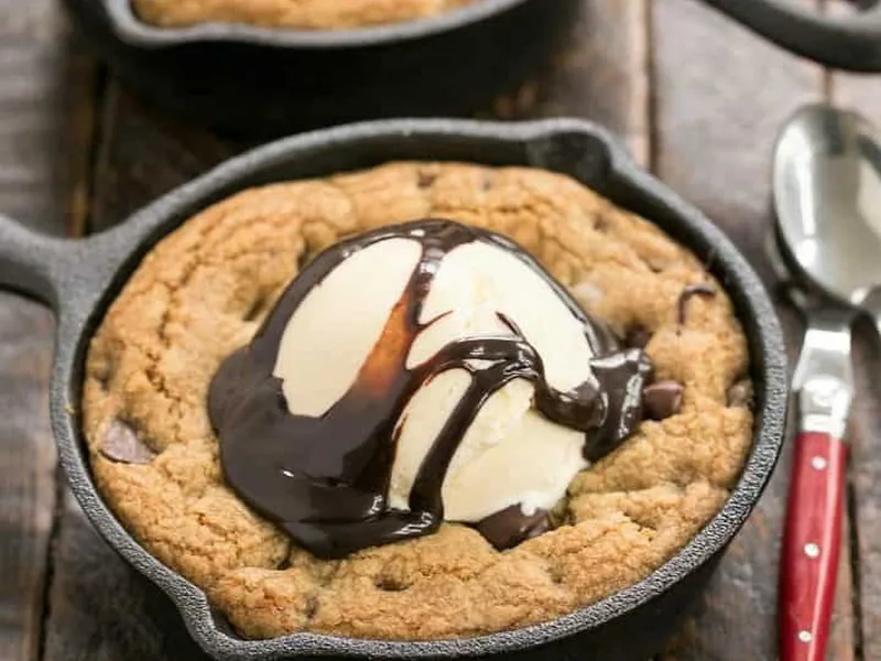 Skillet Chocolate Chip Pizookies with Ice Cream
