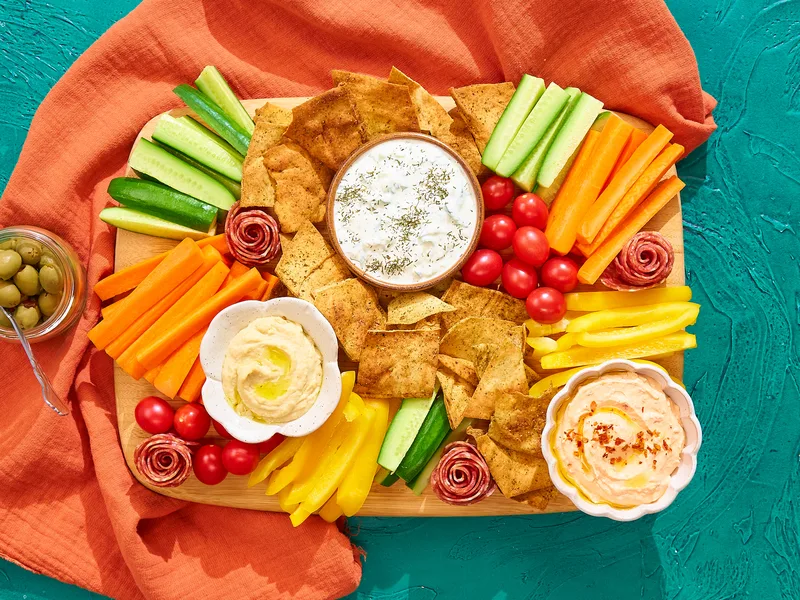 Mediterranean Crudité Board with Whipped Feta and Tzatziki