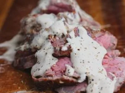 Seared Beef Tenderloin with Peppercorn Cognac Cream Sauce