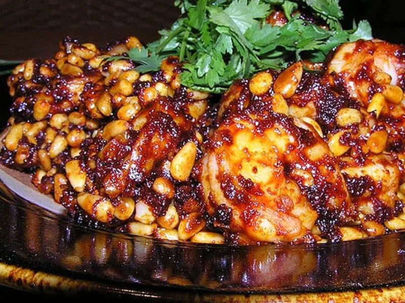 Seared Shrimp with New Mexico Chile and Pine Nuts