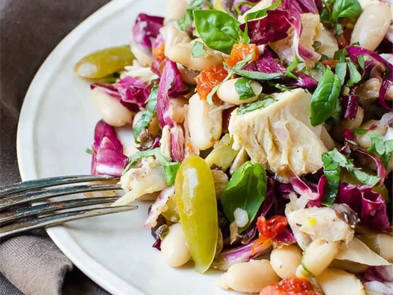 Grilled Radicchio Tuna White Bean Puttanesca Salad