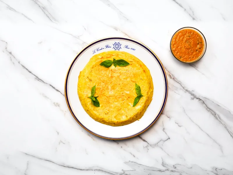 Steamed Potato Egg Tortilla with Basil Tomato Sauce