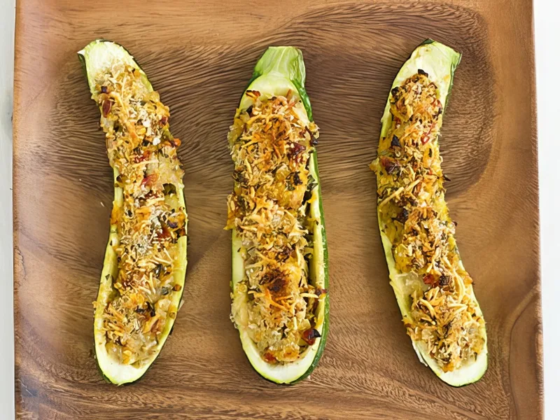 Mediterranean Stuffed Zucchini with Parmesan Panko Crust