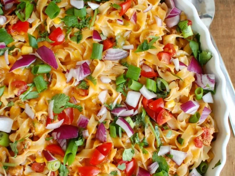Easy Mexican Ground Turkey Noodle Casserole