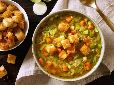 Rustic Vegetable Soup with Herb Croutons