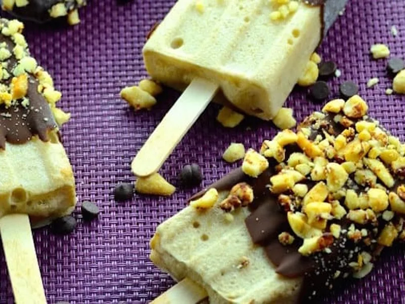 Chocolate-Dipped Banana Peanut Paletas with Almond Milk