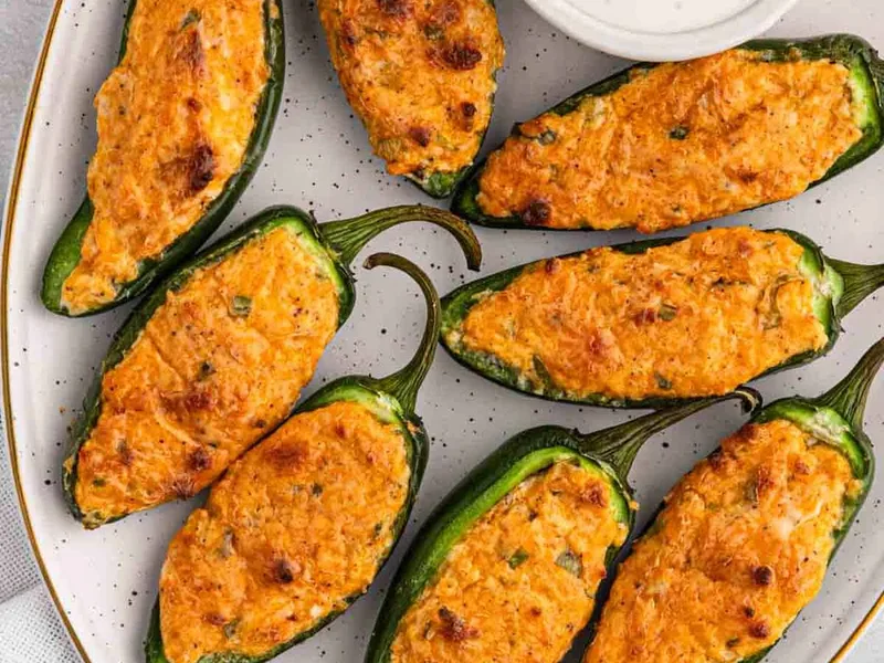 Baked Cream Cheese Stuffed Jalapeños with Cheddar