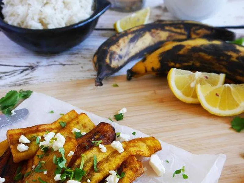 Crispy Fried Plantain with Feta and Cilantro