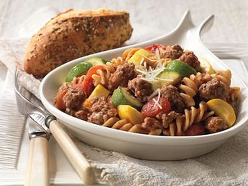 Ground Beef & Pasta Skillet with Summer Squash