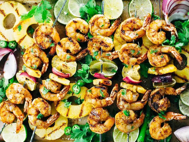 Grilled Shrimp Skewers with Cilantro Pineapple Sauce