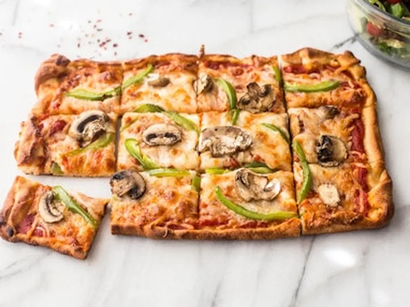 Sheet Pan Green Pepper and Mushroom Pizza with Fresh Side Salad