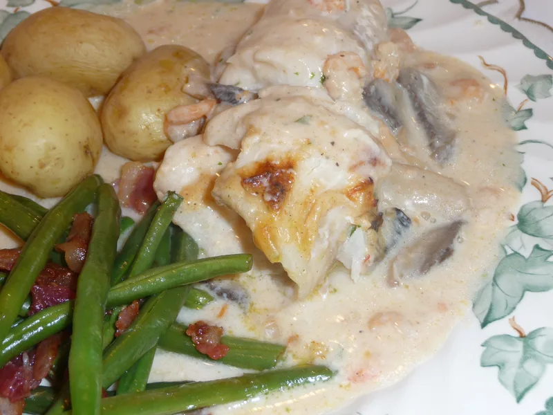 Poached Fish with Creamy Shrimp Sauce