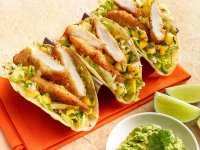 Coconut Chicken Tacos with Mango Pineapple Salsa