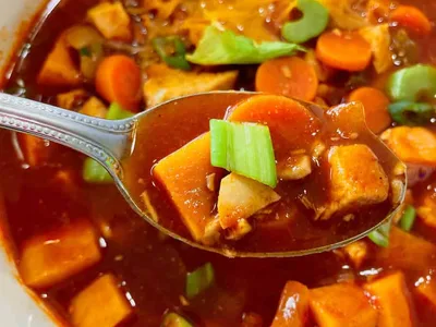 Buffalo Chicken Soup with Sweet Potato