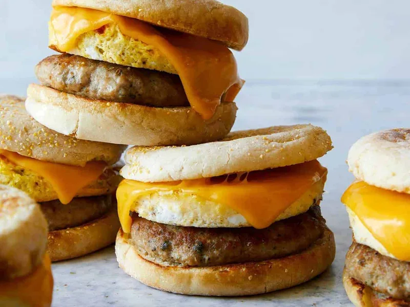 Make-Ahead Turkey Sausage Breakfast Sandwiches with Baked Eggs