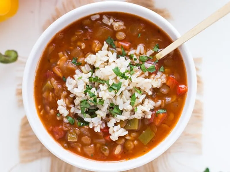 Lentil Stuffed Pepper Soup with Fire Roasted Tomatoes