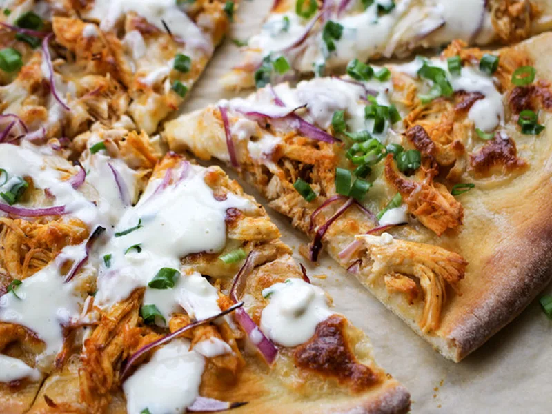 Buffalo Blue Cheese Chicken Pizza with Spicy Butter Sauce
