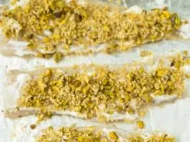 Pistachio-Crusted Baked Fish with Lemon Quinoa Spinach