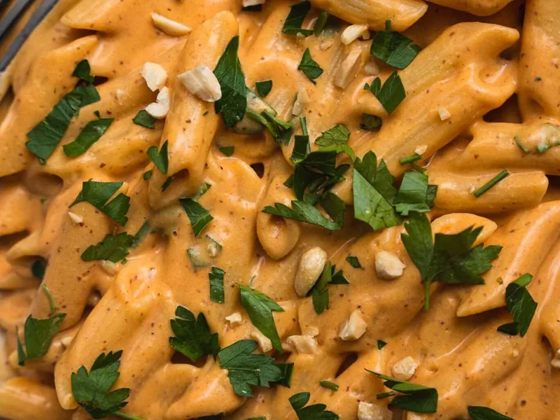 Creamy Vegan Sweet Potato Pasta with Roasted Garlic Sauce