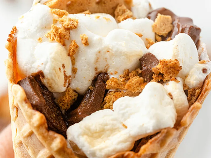 Campfire S'mores Cones with Waffle Cones and Marshmallows