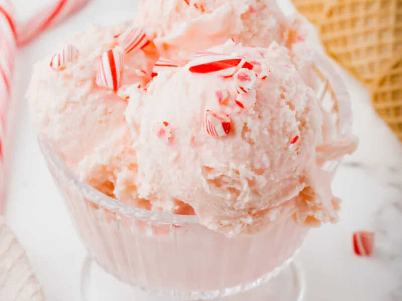 Homemade Candy Cane Ice Cream with Crushed Peppermint