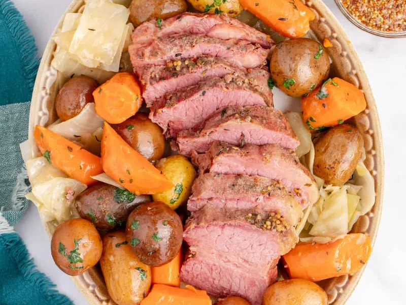 Slow Cooker Corned Beef and Cabbage with Garlic Herb Butter