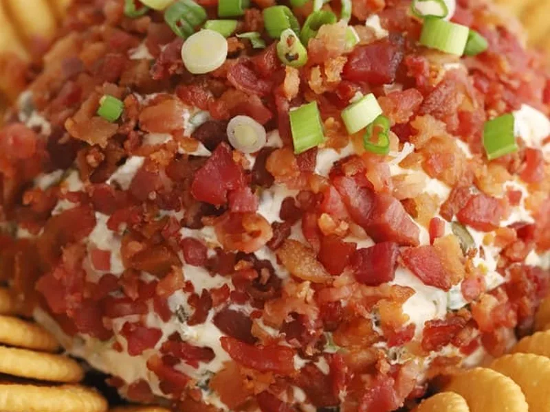 Crispy Bacon Jalapeno Popper Cheese Ball with Ranch