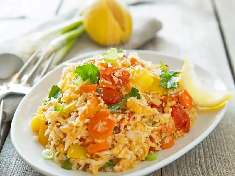 Cauliflower Couscous with Pine Nuts and Roasted Vegetables
