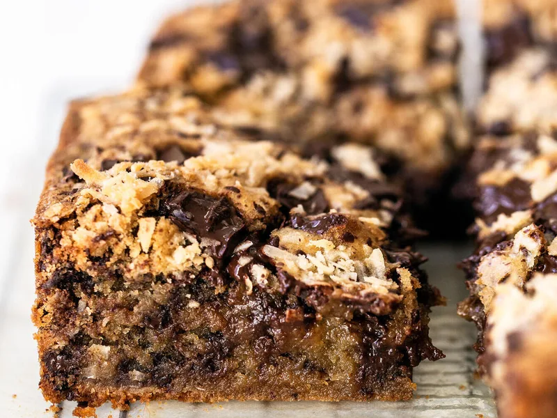 Dark Chocolate Coconut Blondies - Chewy Bar Cookies
