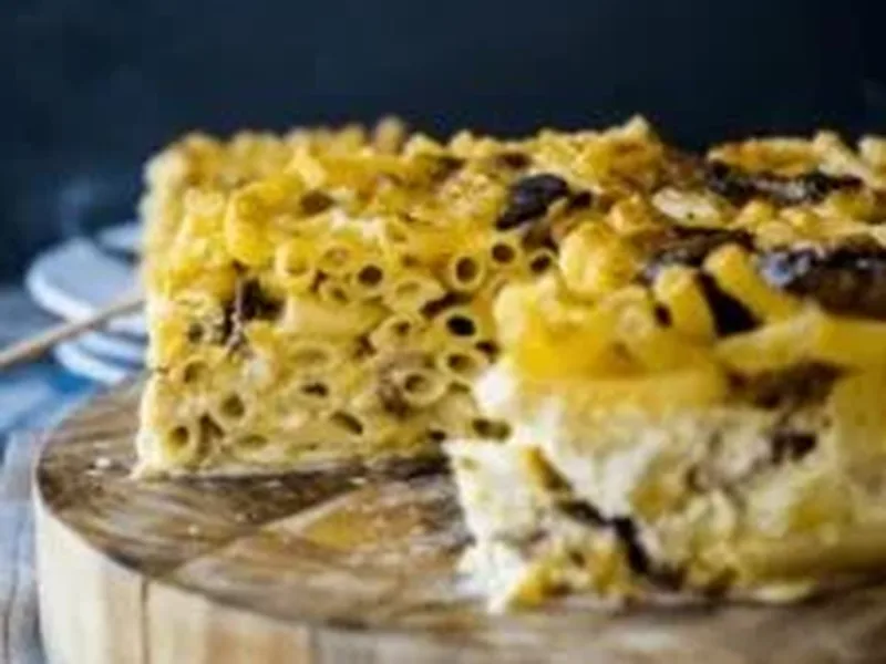 Baked Macaroni and Cheese Cake with Chorizo and Bacon