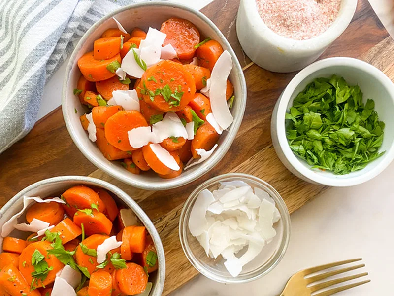 Coconut Candied Carrots with Toasted Coconut Flakes