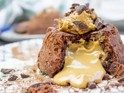 Peanut Butter Chocolate Molten Lava Cakes with Frozen Center