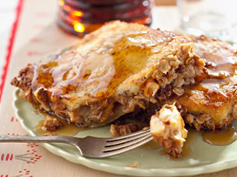 Peanut Butter Banana Stuffed French Toast with Granola Crust