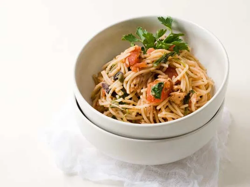 Gluten Free Brown Rice Spaghetti Tuna Puttanesca Recipe