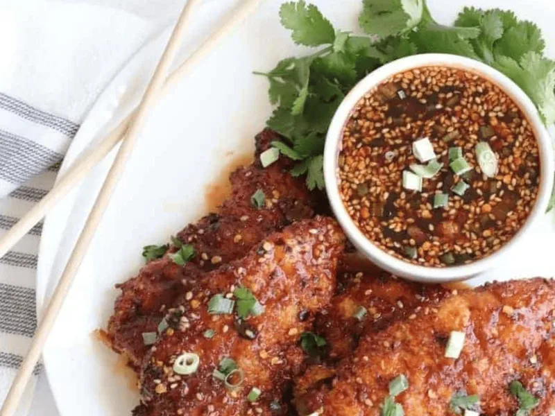 Air Fryer Korean Sticky Chicken Fingers with Gochujang Glaze
