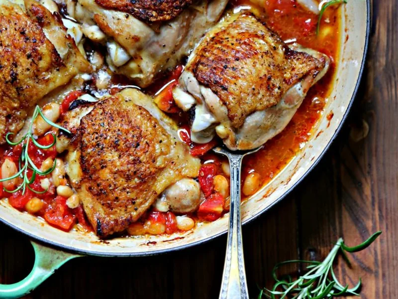 Skillet Chicken Thighs with Fire-Roasted Tomatoes