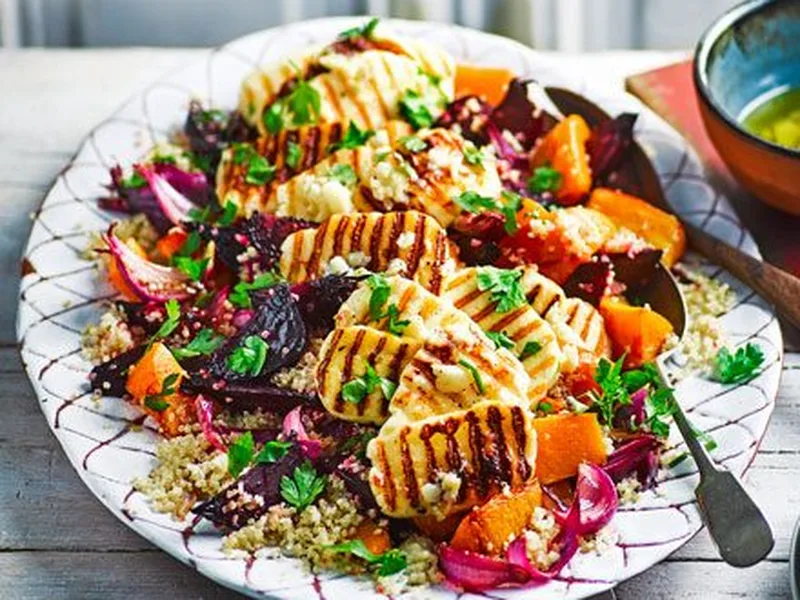 Roasted Vegetable Quinoa Salad with Griddled Halloumi