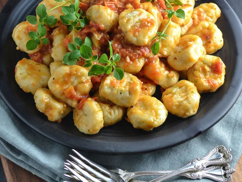 Homemade Ricotta Gnocchi with Anchovy Tomato Sauce