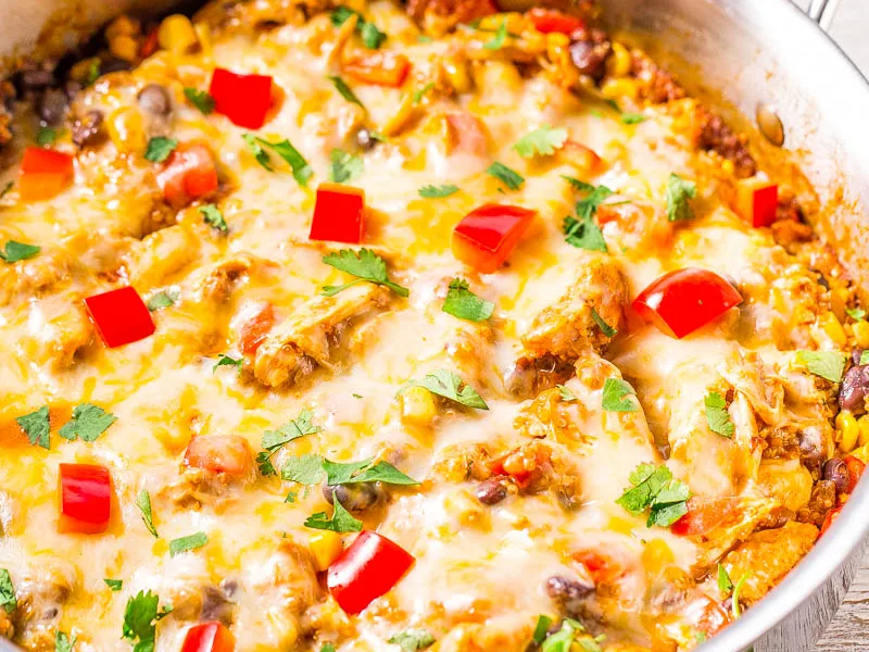 Cheesy Chicken Enchilada Quinoa Skillet
