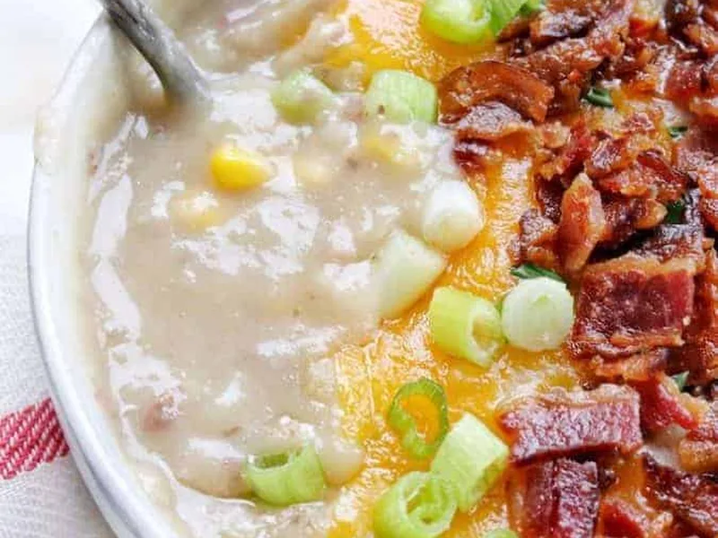 Easy Crockpot Potato Soup with Corn and Tamari
