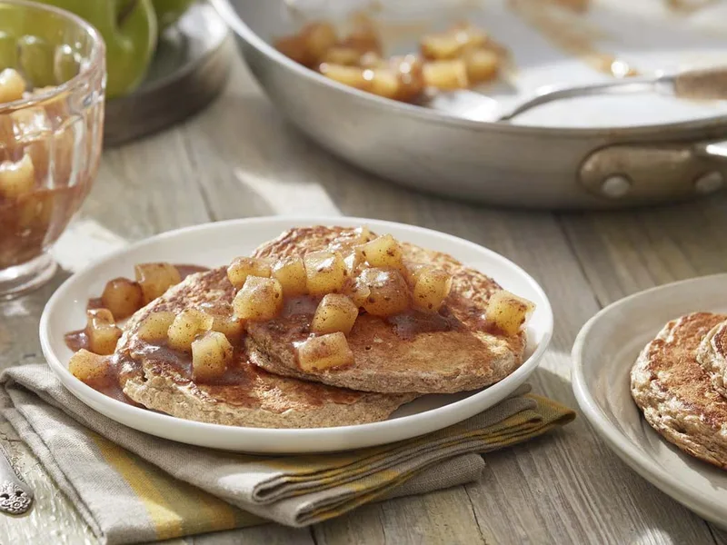 Ricotta Oat Pancakes with Spiced Apple Cider Compote