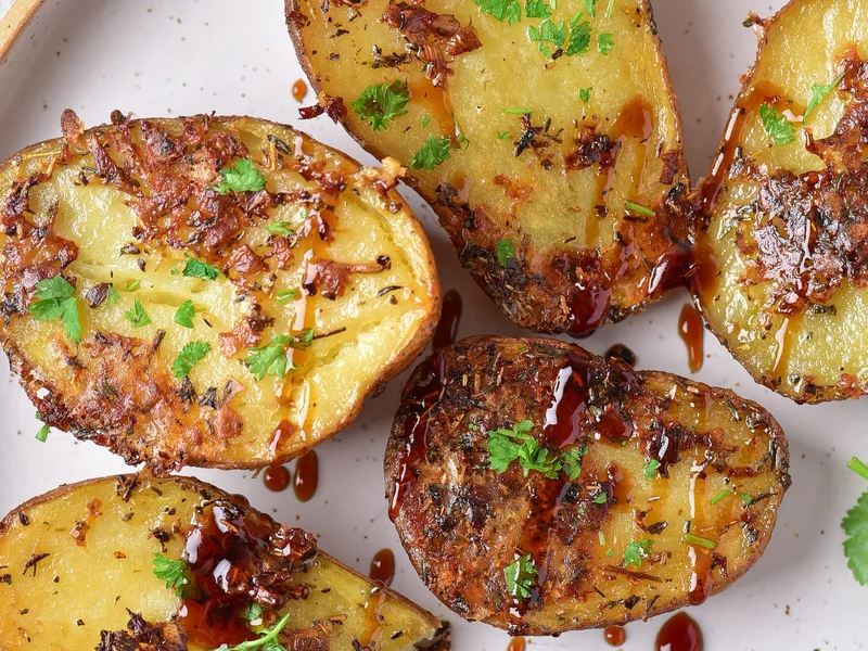 Crispy Parmesan Garlic Roasted Potatoes with Herbs