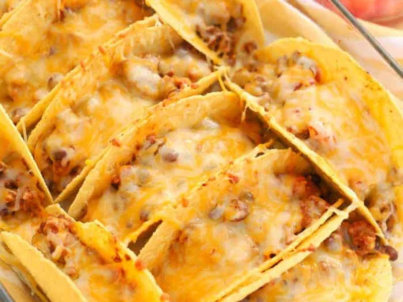 Oven Baked Beef Tacos with Black Beans and Melted Cheese