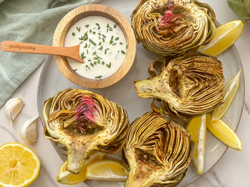 Air Fryer Artichokes With Garlic Aioli Dip