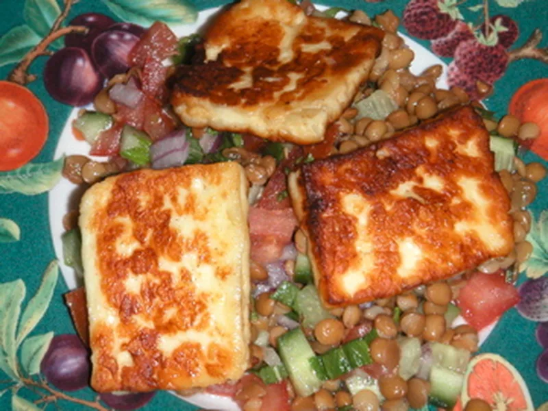 Grilled Halloumi and Lentil Salad with Mint